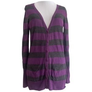 NOLLIE || Purple Gray Stripe Boyfriend Cardigan || size Large